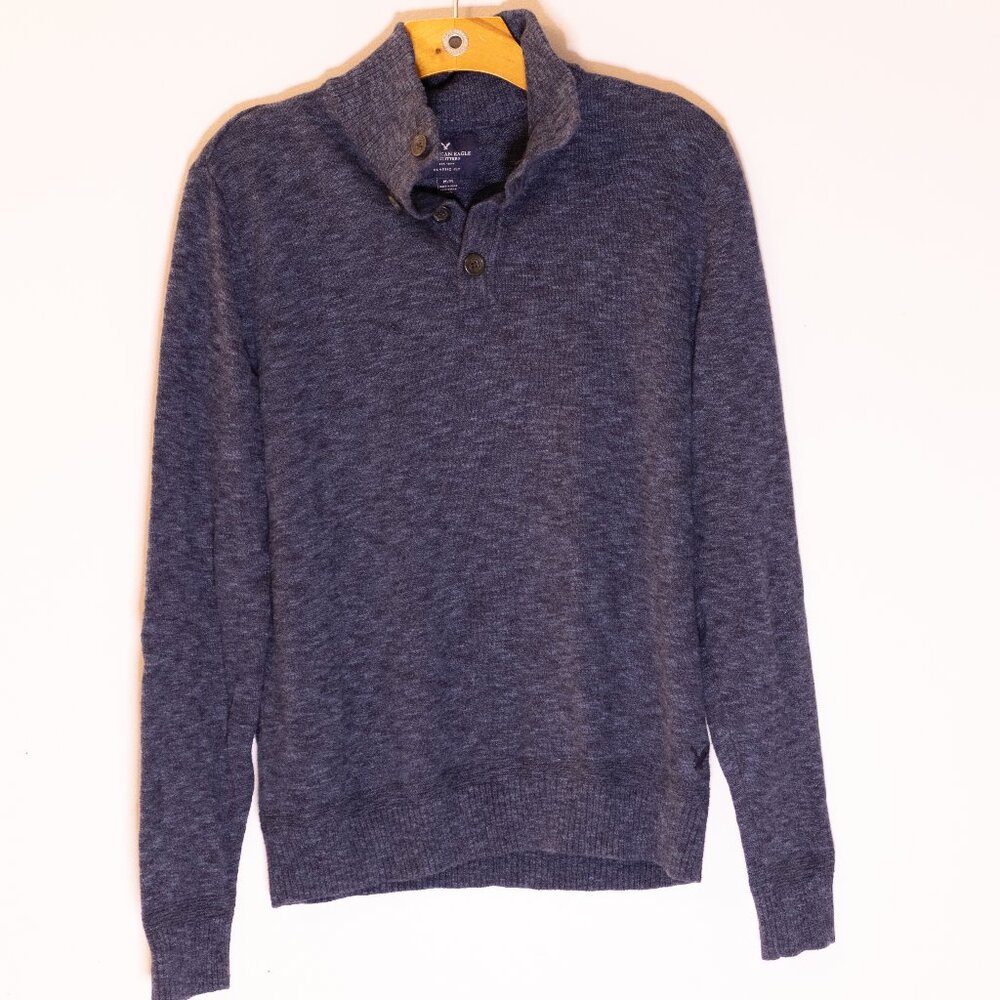 Medium Blue 4-Button Mock Neck Sweater